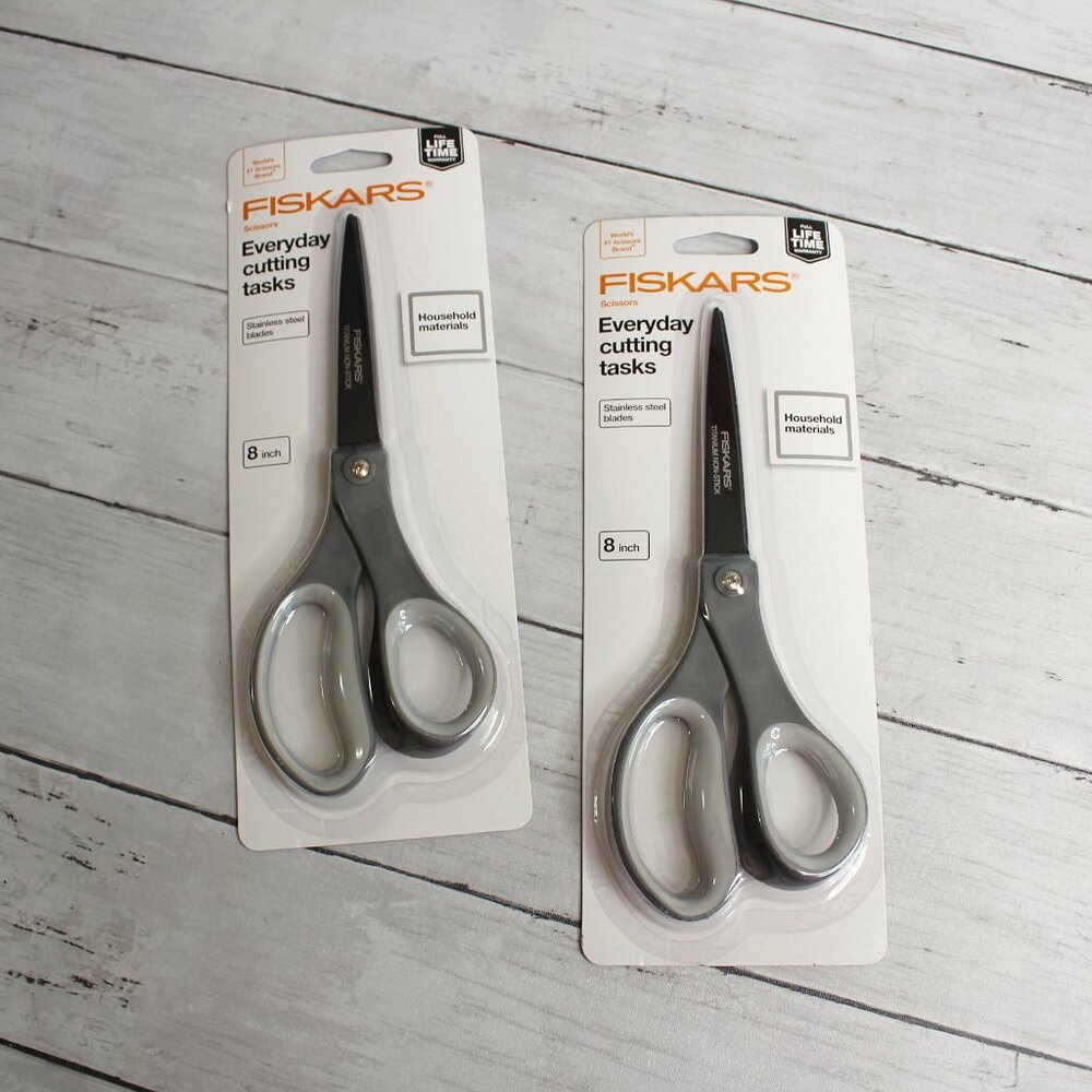 Fiskars 8" Scissors Stainless Steel Titanium Non Stick Blades Gray